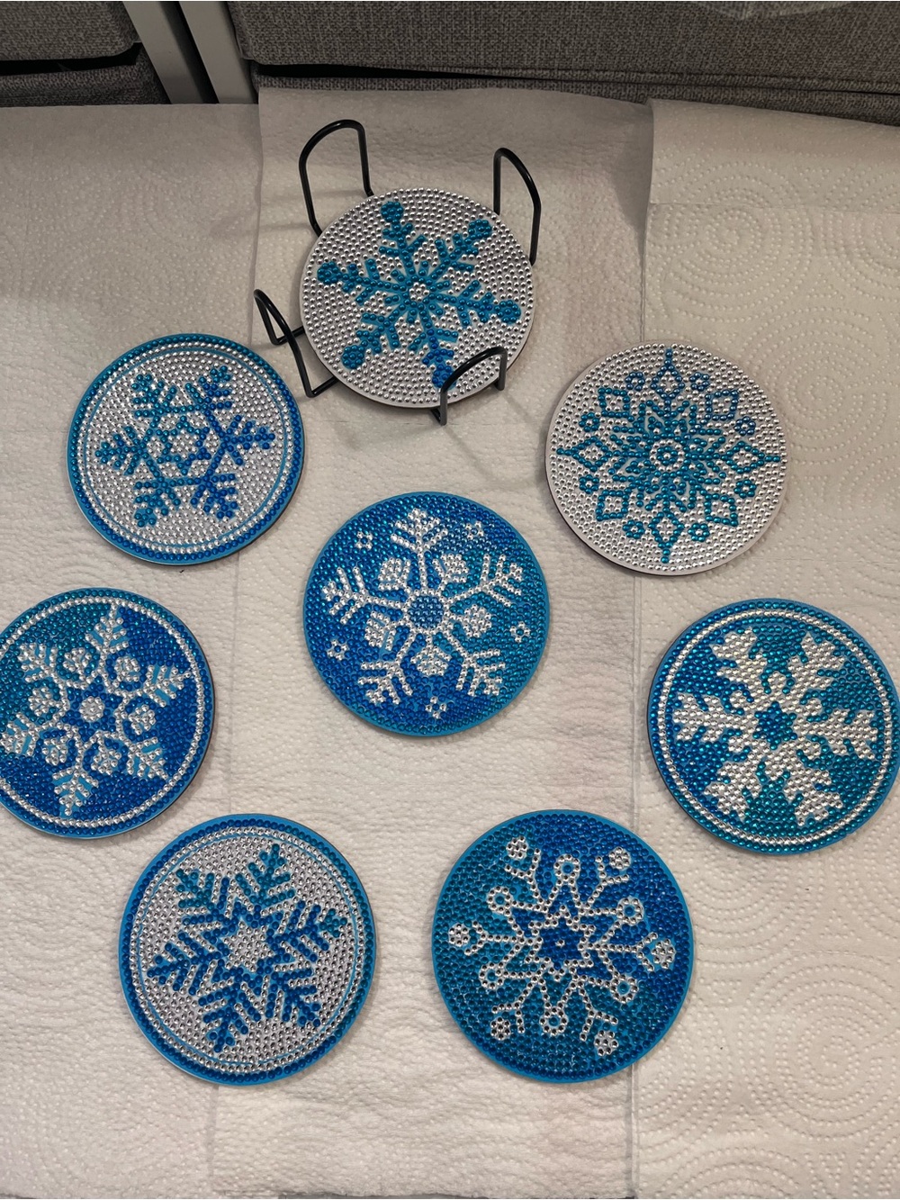 Handmade Blue & White Snowflake Coasters - Home Holiday